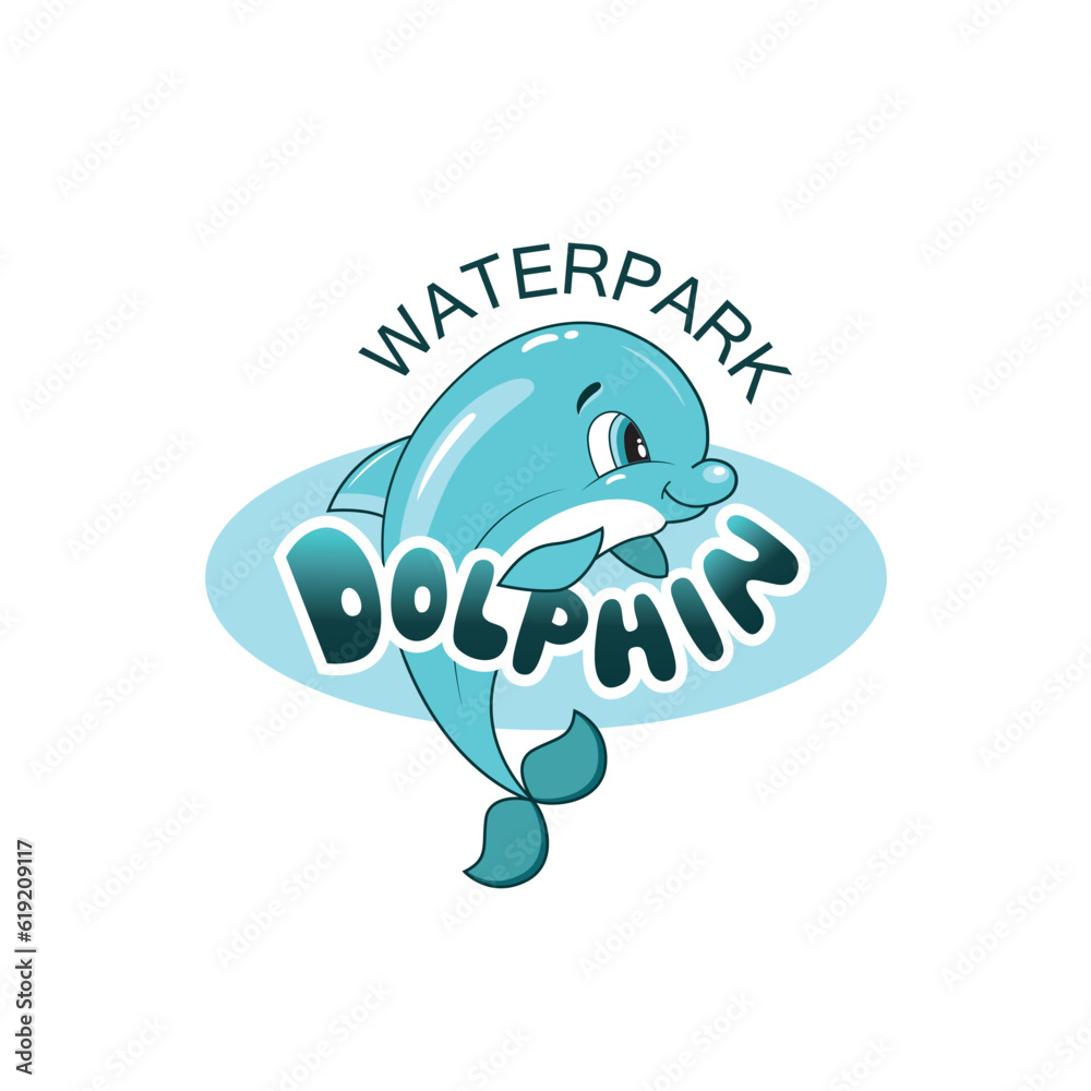 Dolphin waterpark handwritten text, lettering typography. Cute smiling character for icon, card, logo. Hand drawn cartoon animal print for kids or babies t-shirt design, decoration, greeting card Dolphin waterpark handwritten text, lettering typography. Cute smiling character for icon, card, logo. Hand drawn cartoon animal print for kids or babies t-shirt design, decoration, greeting card