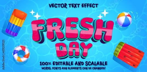 Editable text effect - fresh day cartoon style 3d template on deep sea background