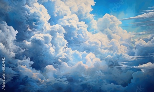  a painting of a sky filled with lots of white clouds. generative ai