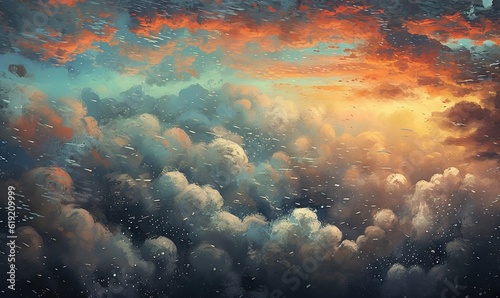 a painting of a sky filled with clouds and a sunset. generative ai