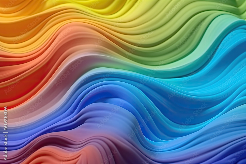 Liquid rainbow wavy plastic texture. Wrinkle silicone sheet. Generative AI