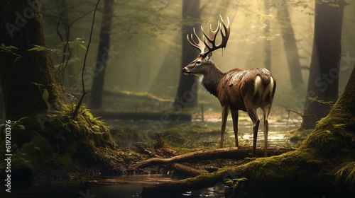 Deer in the forest. Generative AI