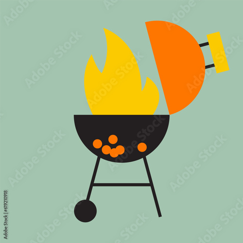 Open portable barbecue kettle grill. BBQ grill flat vector illustration.