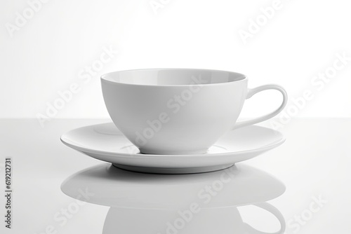 minimalist white cup and saucer on a white table