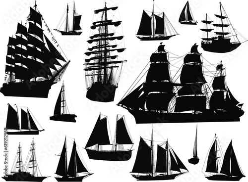ship fifteen silhouettes isolated on white background