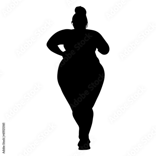 Vector illustration. Silhouette of a full woman runner. Engagement in sports. Slimming. Feminism.