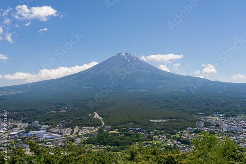 City at the foot of Mount Fuji Japan in the summer