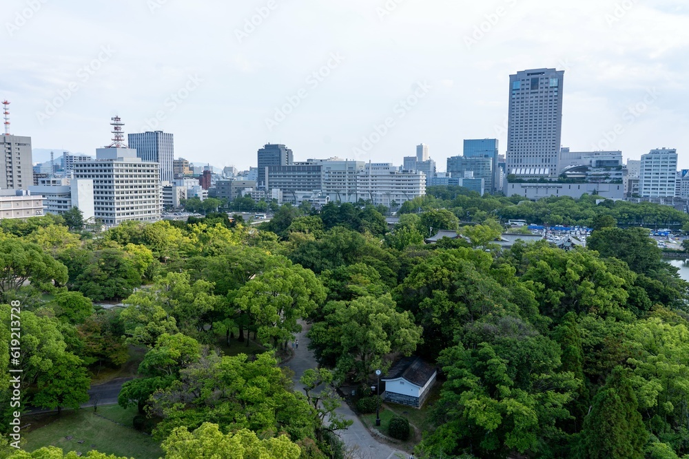 Beautiful city skyline from a park in Hiroshima Japan Beautiful city skyline from a park in Hiroshima Japan
