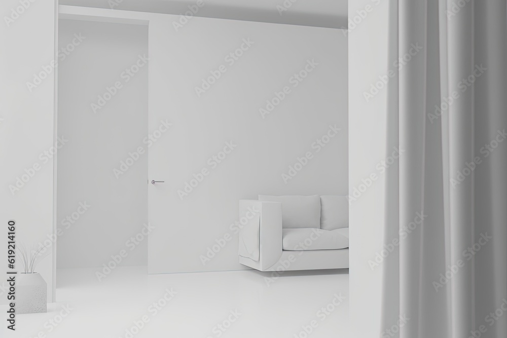 modern minimalist living room with a white sofa and curtains modern minimalist living room with a white sofa and curtains