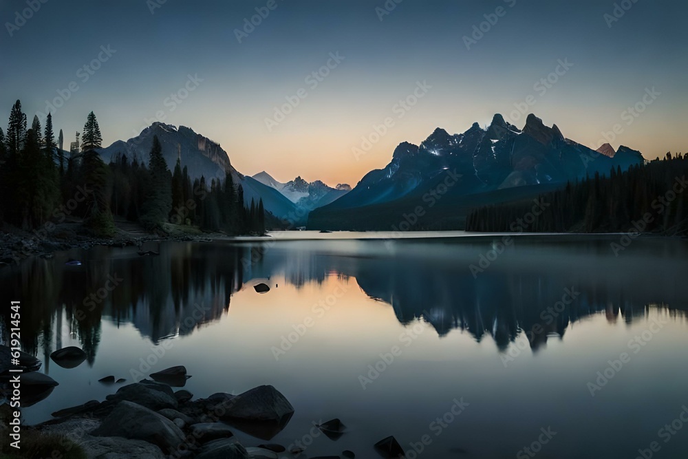 beautiful mountains and lake view - Generative AI