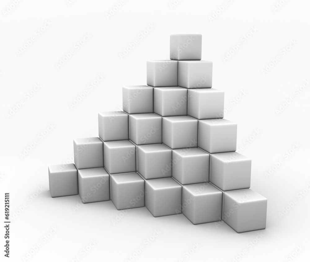 pyramid of white cube blocks on white background. 3d Mockup. 3d render illustration.