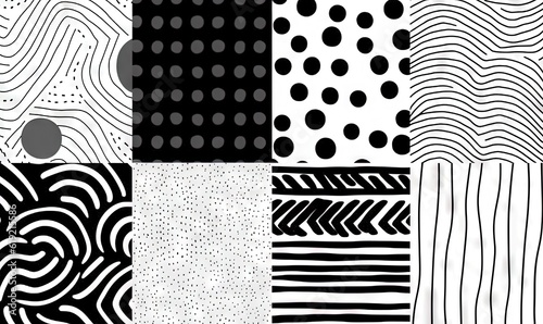  a series of black and white patterns with dots and lines. generative ai
