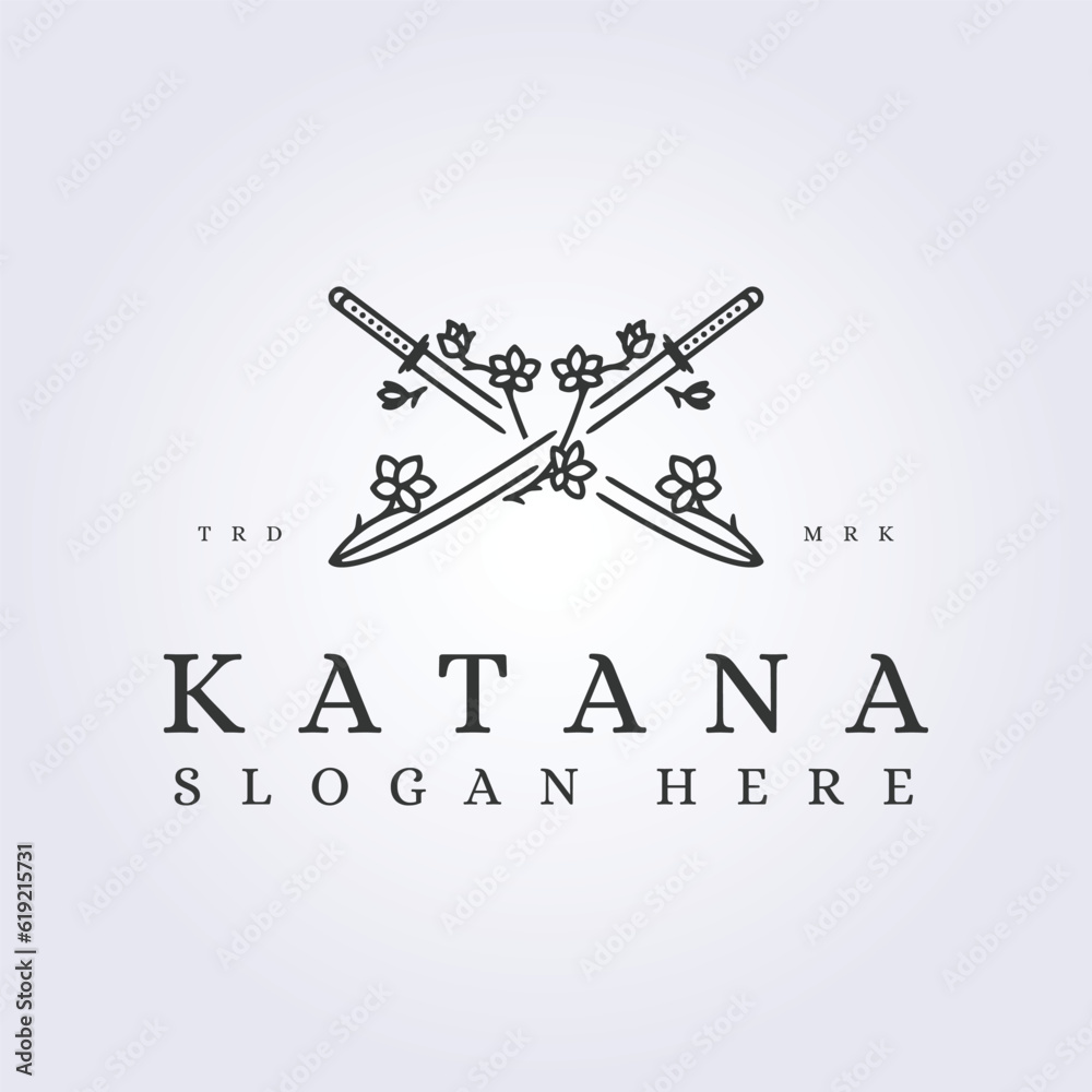 abstract katana sword with flower samurai logo vector illustration symbol icon template design