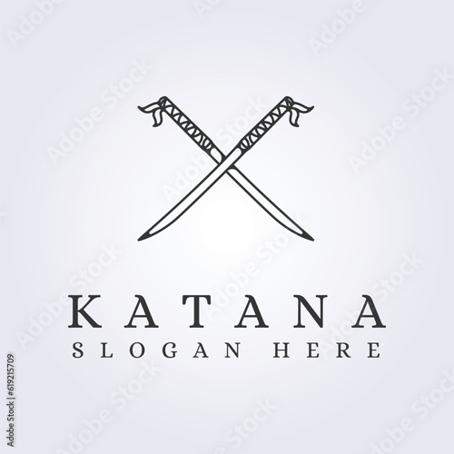 cross katana sword samurai logo line vector illustration symbol template icon design