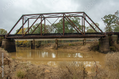 Howe railroad truss bridge over the Big Cypress Bayou in Jefferson, Marion County, Texas, USA