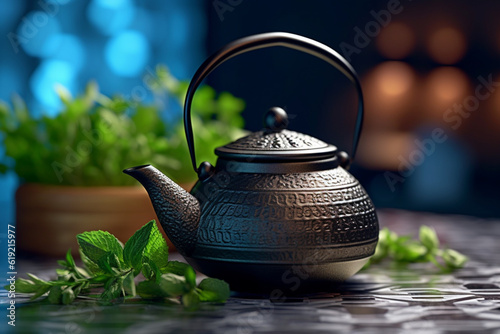teapot with green tea