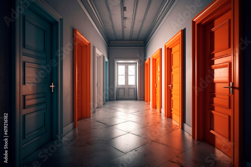 At the end of the corridor is a door. Generative AI
