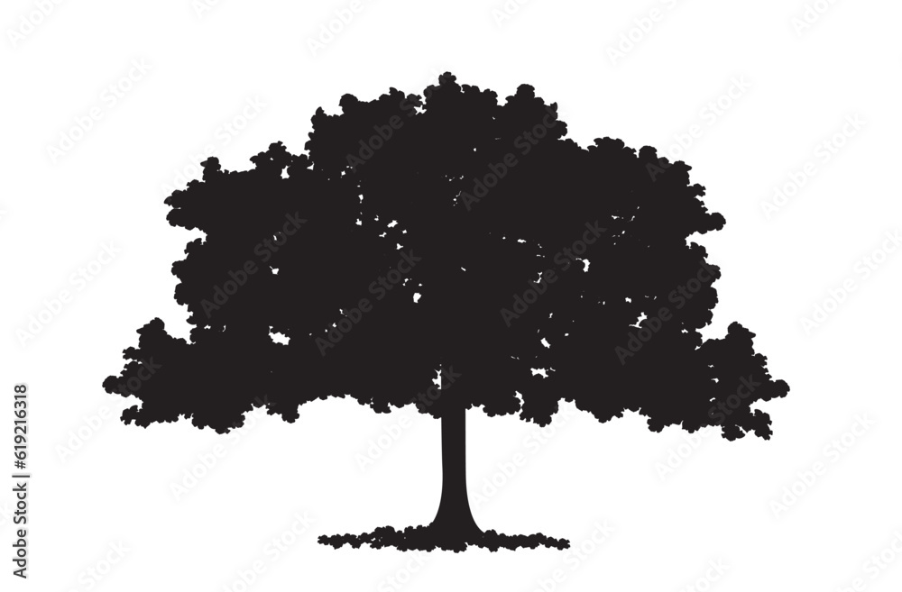 Vector illustration of a silhouette of lush, blossom tree, in black color, isolated, on white background. Vector illustration of a silhouette of lush, blossom tree, in black color, isolated, on white background.