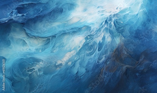  a painting of blue and white waves on a blue background. generative ai