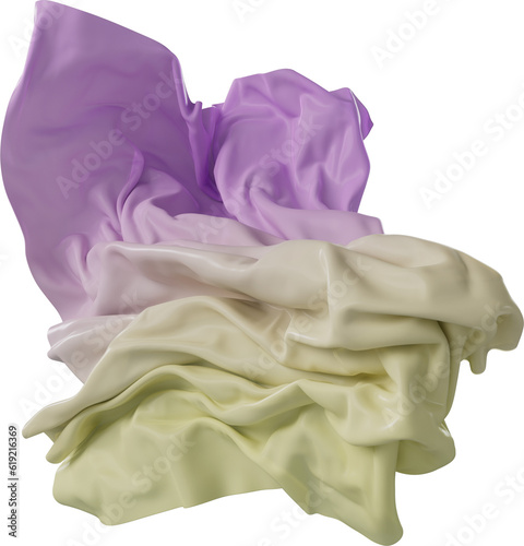 Purple and Yellow Cloth Fabric Floating in 3d Isolated on Transparent Background