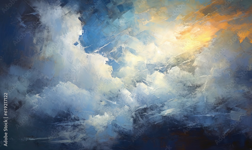 a painting of a sky with clouds and a yellow and blue sky. generative ai a painting of a sky with clouds and a yellow and blue sky. generative ai