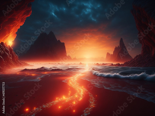 Majestic Scene - Red Sea Parting with Brilliant Light Illuminating the Path