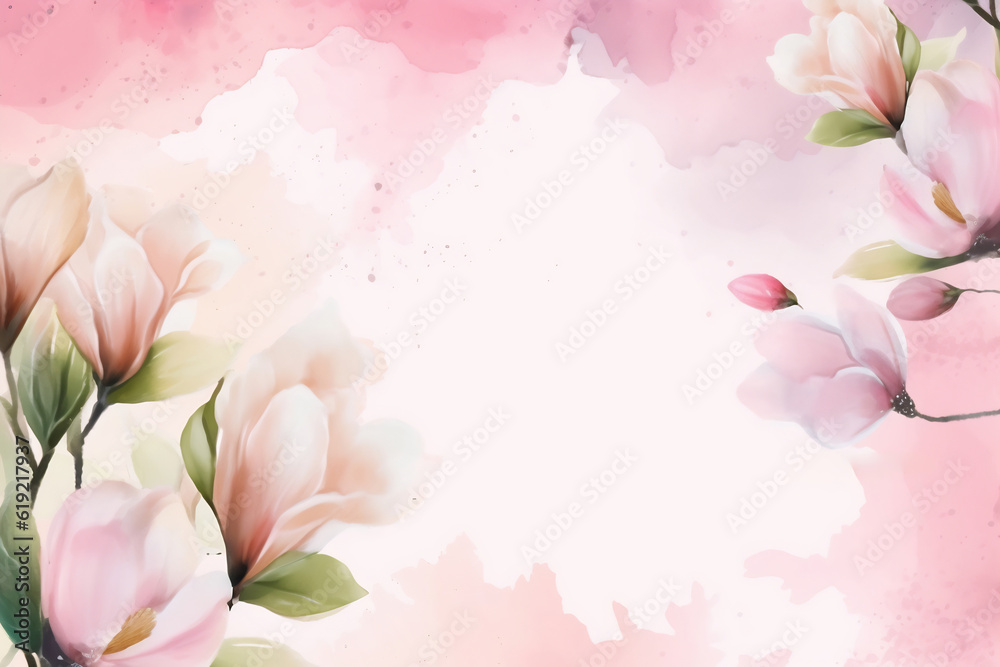 Greeting card with magnolia flowers. Can be used as an invitation card for wedding, birthday and other holiday and summer background Greeting card with magnolia flowers. Can be used as an invitation card for wedding, birthday and other holiday and summer background