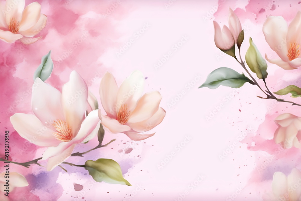 Greeting card with magnolia flowers. Can be used as an invitation card for wedding, birthday and other holiday and summer background Greeting card with magnolia flowers. Can be used as an invitation card for wedding, birthday and other holiday and summer background