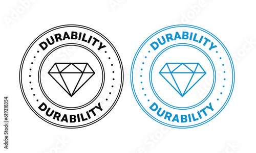 Durability icon set in blue color. strong and high strength material product sign. unbreakable surface diamond symbol. durable construction badges photo