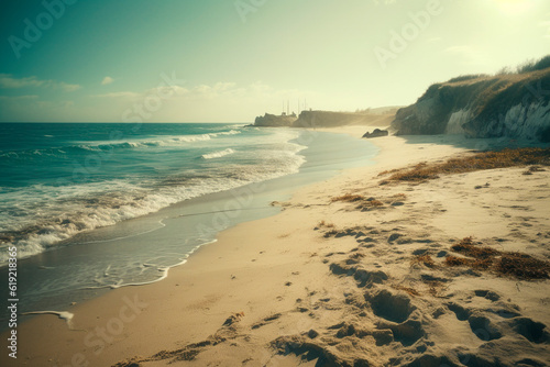 Sandy seashore. Generative AI photo