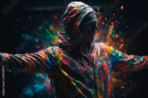 The man is covered in paint. Generative AI