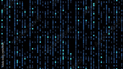 Binary numbers background. Binary code on black background. Big data and artificial intelligence concept. 4K video animation 3d rendering
