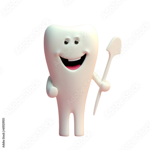 Cute happy smiling tooth with toothbrush.Clear tooth concept.Brushing teeth.Dental kids care. generative ai