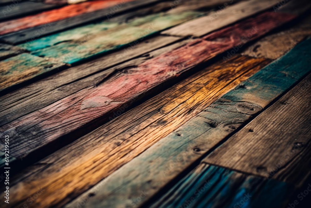 Fototapeta premium Floor from multi-colored boards. Generative AI
