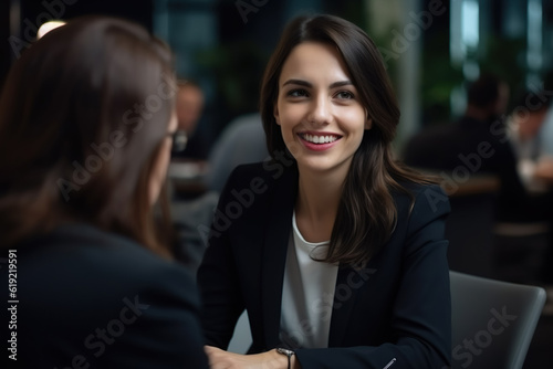 Business woman talking with clients during a meeting.