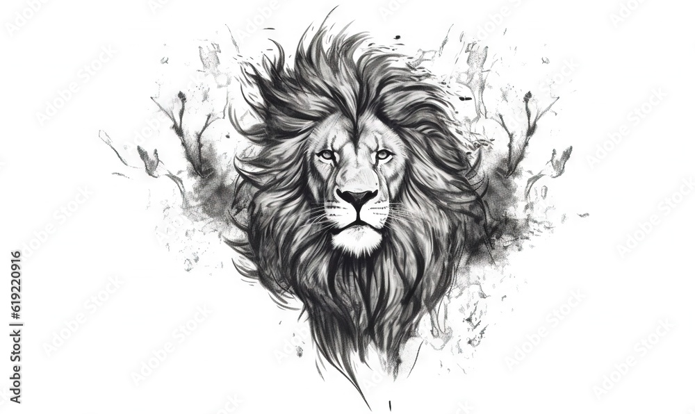 Obraz premium a black and white drawing of a lion's head. generative ai