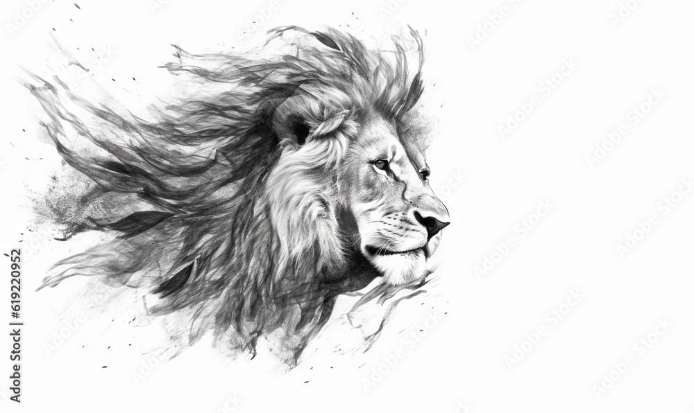 Obraz premium a black and white drawing of a lion's head. generative ai