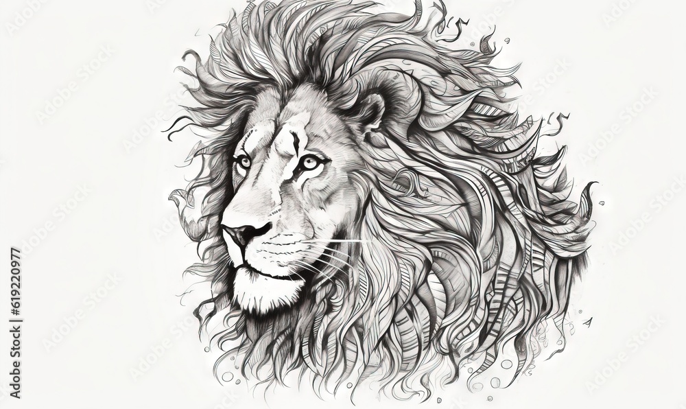 a drawing of a lion's head with long hair. generative ai a drawing of a lion's head with long hair. generative ai