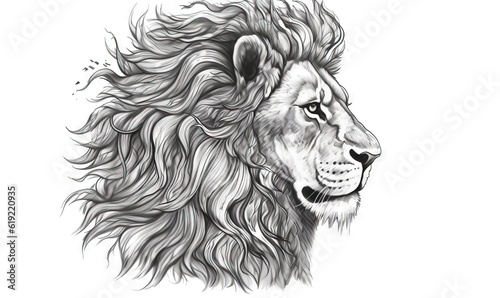  a drawing of a lion's head with long hair.  generative ai © Anna
