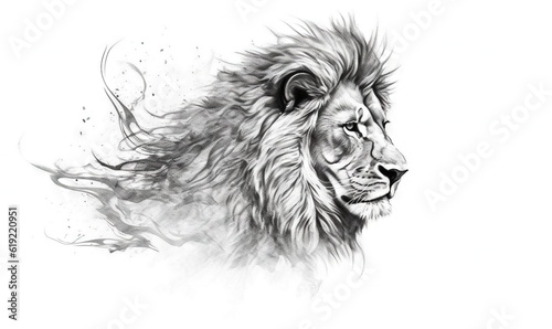  a black and white drawing of a lion's head. generative ai