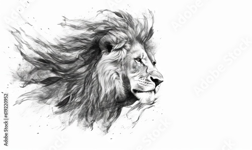  a black and white drawing of a lion's head. generative ai