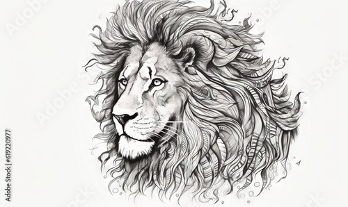  a drawing of a lion's head with long hair. generative ai