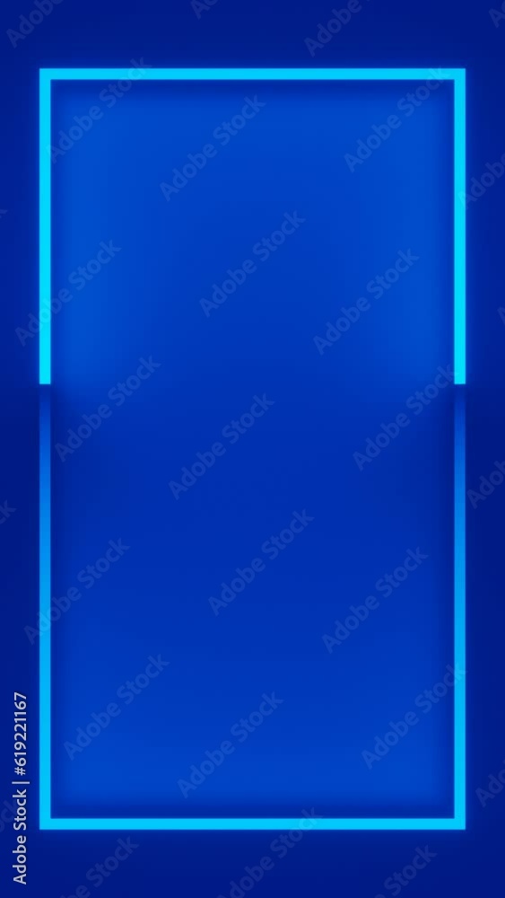 Vertical video blue neon frame flow down lines animation background