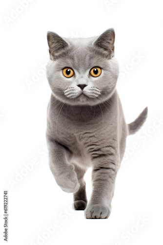 Cute British shorthair cat walking over isolated background