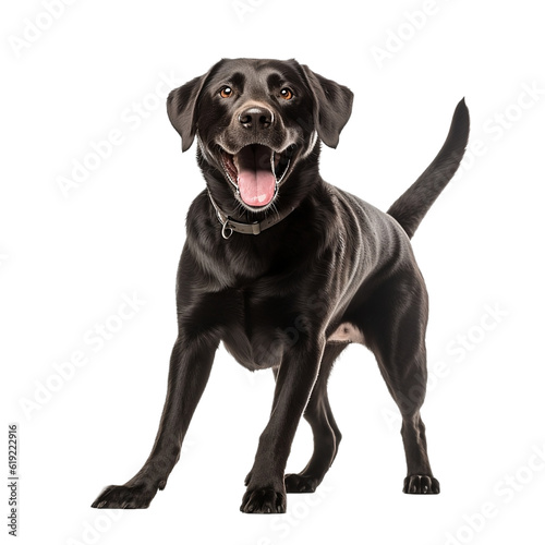 playful black labrador isolated on transparent background