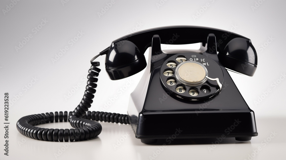 an old black telephone with rotary dial, isolated on white, Created using generative AI tools. an old black telephone with rotary dial, isolated on white, Created using generative AI tools.