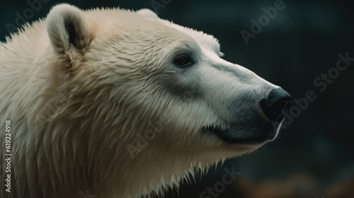 beautiful bear in its natural habitat. Close up of a white bear in nature. Post-processed generative AI
