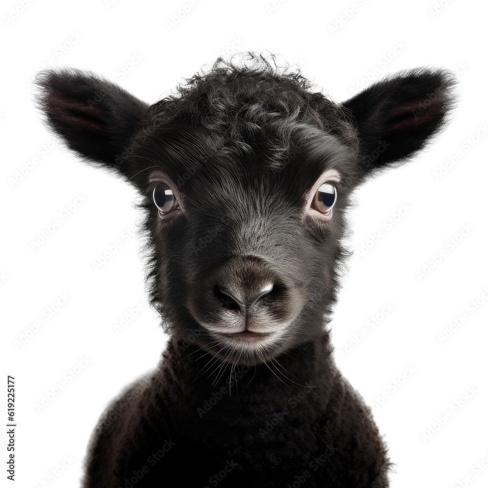 Black Lamb Portrait Isolated on White Background