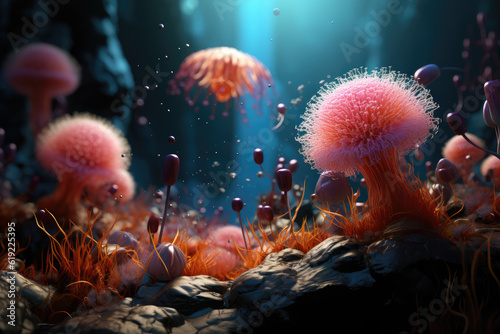 Conceptual illustration of cancer oncology and the spread of malignant cancerous growth and metastasis inside the body. Generative Ai, Ai.