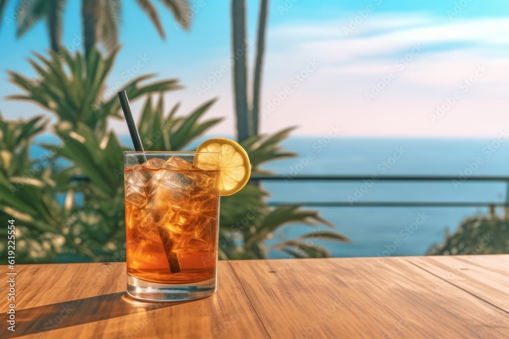  Cocktail on a Table under a Palm Tree, Generative AI